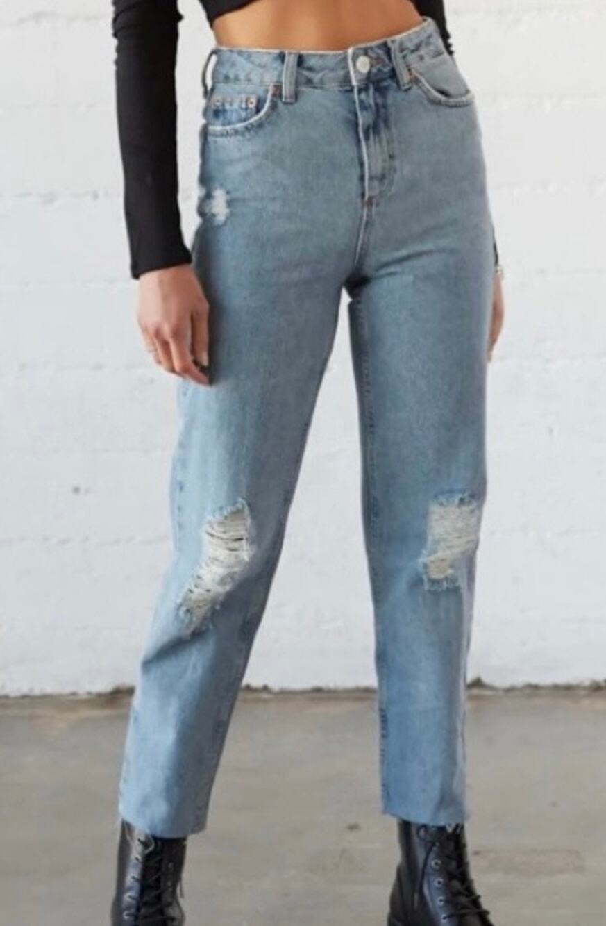 BDG PAX Distressed Raw Edge Hem High Waist Straight Leg Jeans 25 NWOT